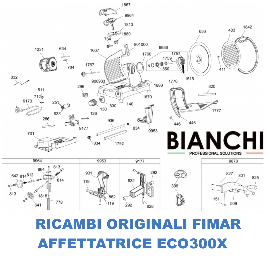 Esploso ricambi per Affettatrici  Fimar ECO300X